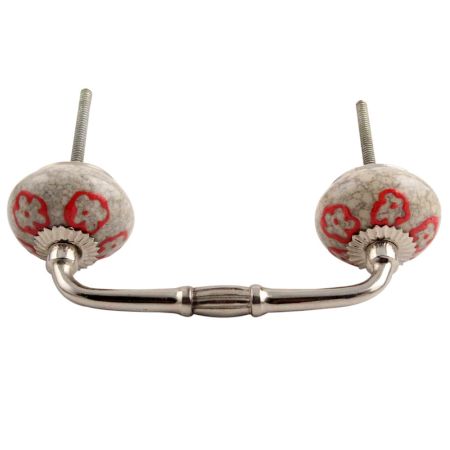 Red Embossed Tiny Flower Crackle Ceramic Bridge Handle
